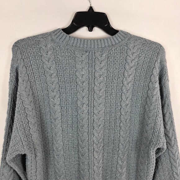 Tahari Cable Knit Crewneck Blue Sweater Women's Size Large - Picture 10 of 11